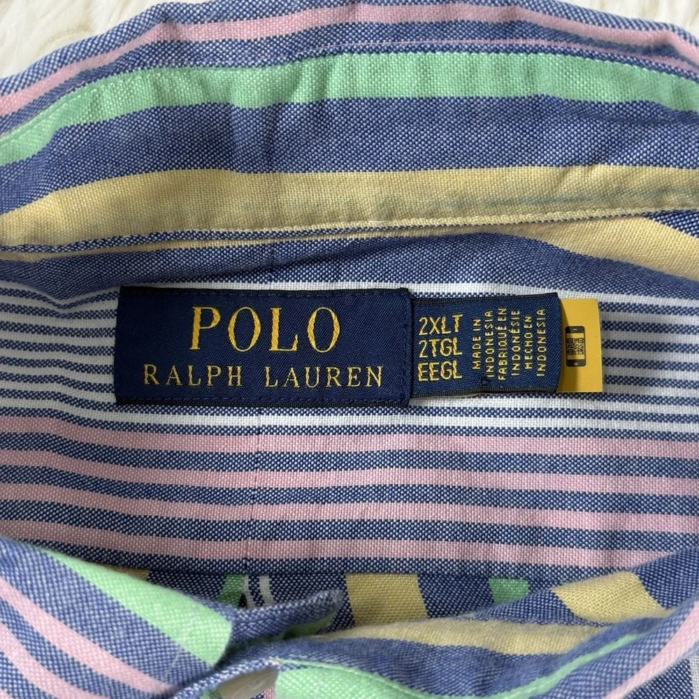 Polo Ralph Lauren Shirt Men XXLT Easter Pastel Colorblock‎ Vertical Stripe Pony